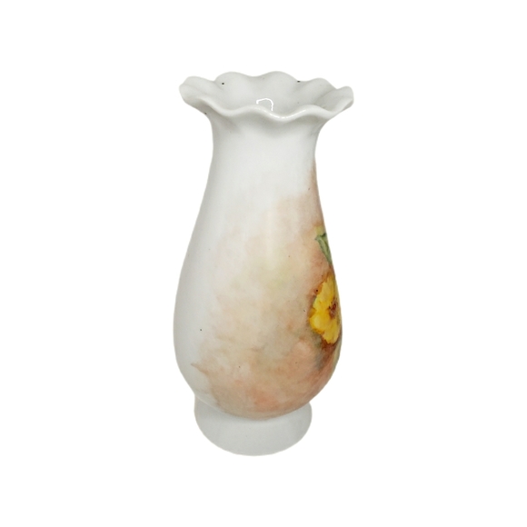 Charming Vintage Bud Vase with Yellow Poppies and Ruffled Edge in MCM Style - Picture 3 of 6
